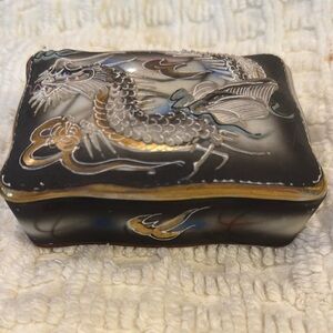 Mid-Century Japanese Moriage Dragonware Cigarette or Trinket Box Hand Painted